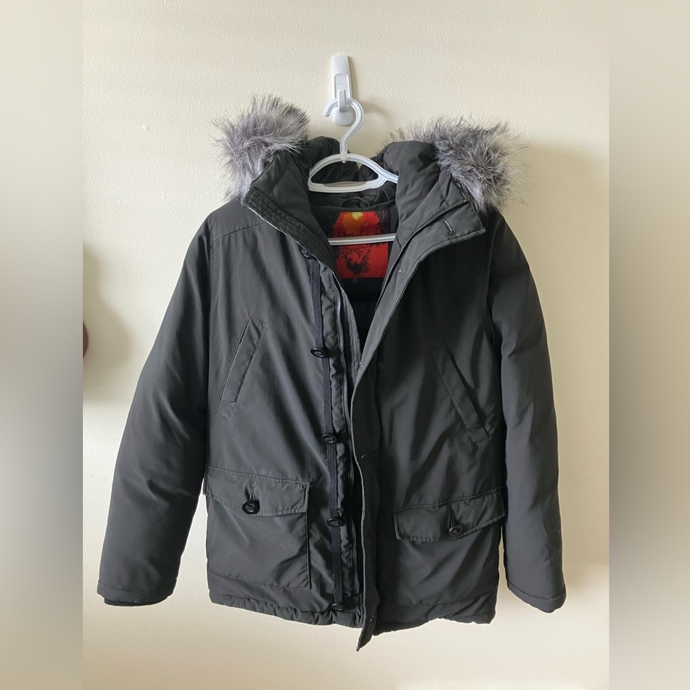 DEVILS Advocate Winter Black Premium Hooded Parka Puffer Jacket Small